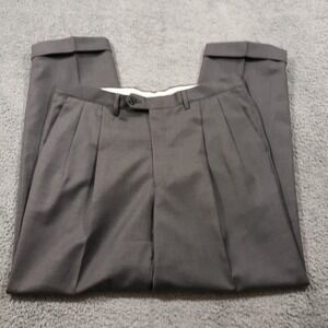 Santorelli Dress Pants Mens 35 x 30 Gray Virgin Wool Pleated Front Luxury Serge
